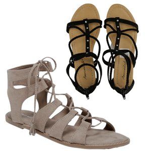 NEW Sz 6 Sandals Lot - Strappy Gladiator Beige Taupe Black Nude Flat Lace Up